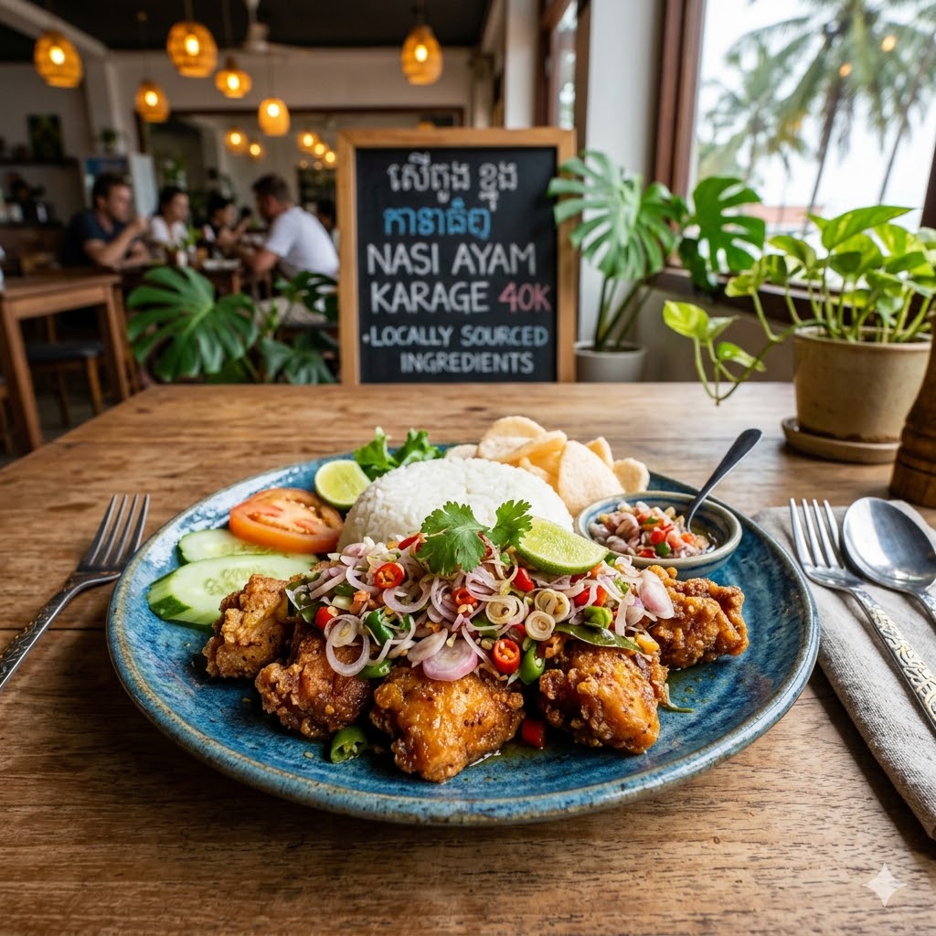 Nasi Ayam Karage Sambal Matah dengan rasa segar pedas